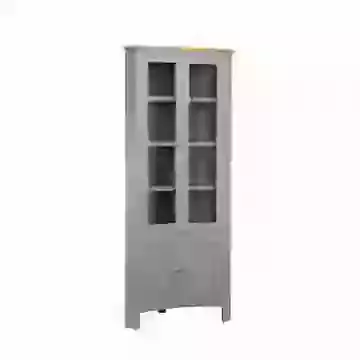 Slate Grey Painted Finish High Corner Display Unit With Cupboard